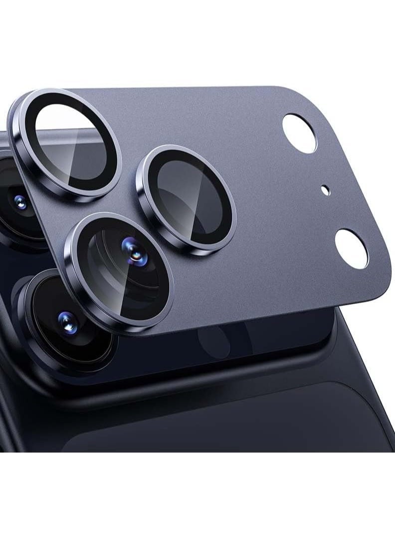 واقي عدسة كاميرا آيفون 17 برو، غطاء حلقي من الزجاج المقوى 9H بتغطية كاملة، مقاوم للخدش، مع لوحة معدنية لحماية الهاتف من السقوط، مناسب لهاتف آيفون 17 برو بشاشة 6.3 بوصة. - Image 1